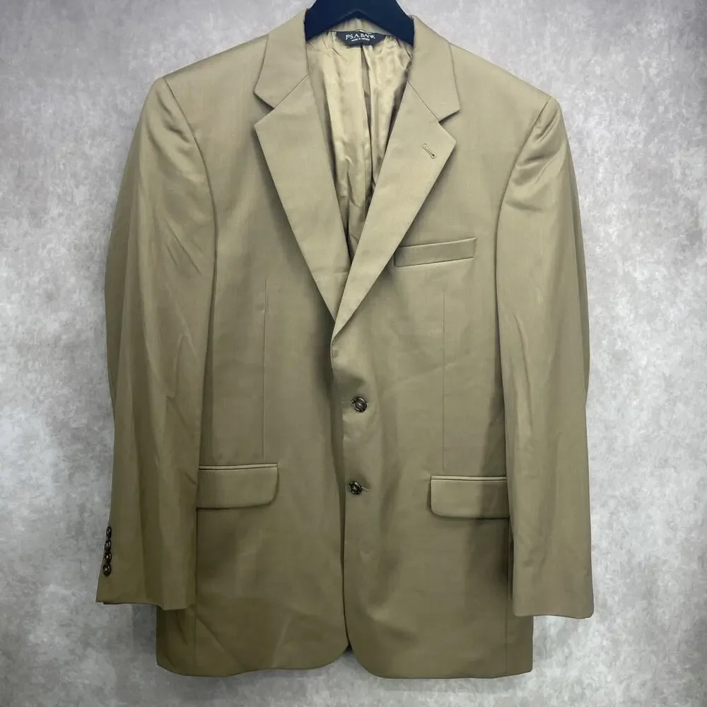 NWOT Jos A Bank Signature Mens 42L Tan/Taupe Wool Blazer 2 Butt Sport Coat